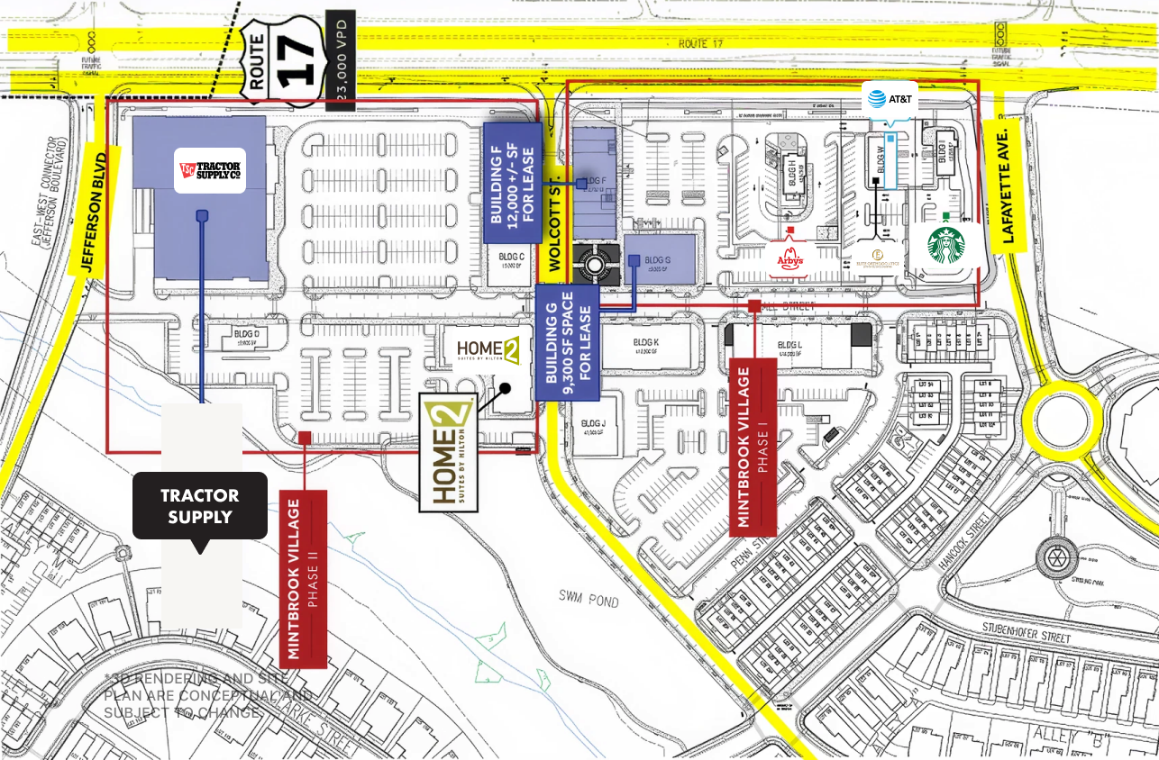 Mintbrook Village leasing plan — Tractor Supply, Building F, Building G