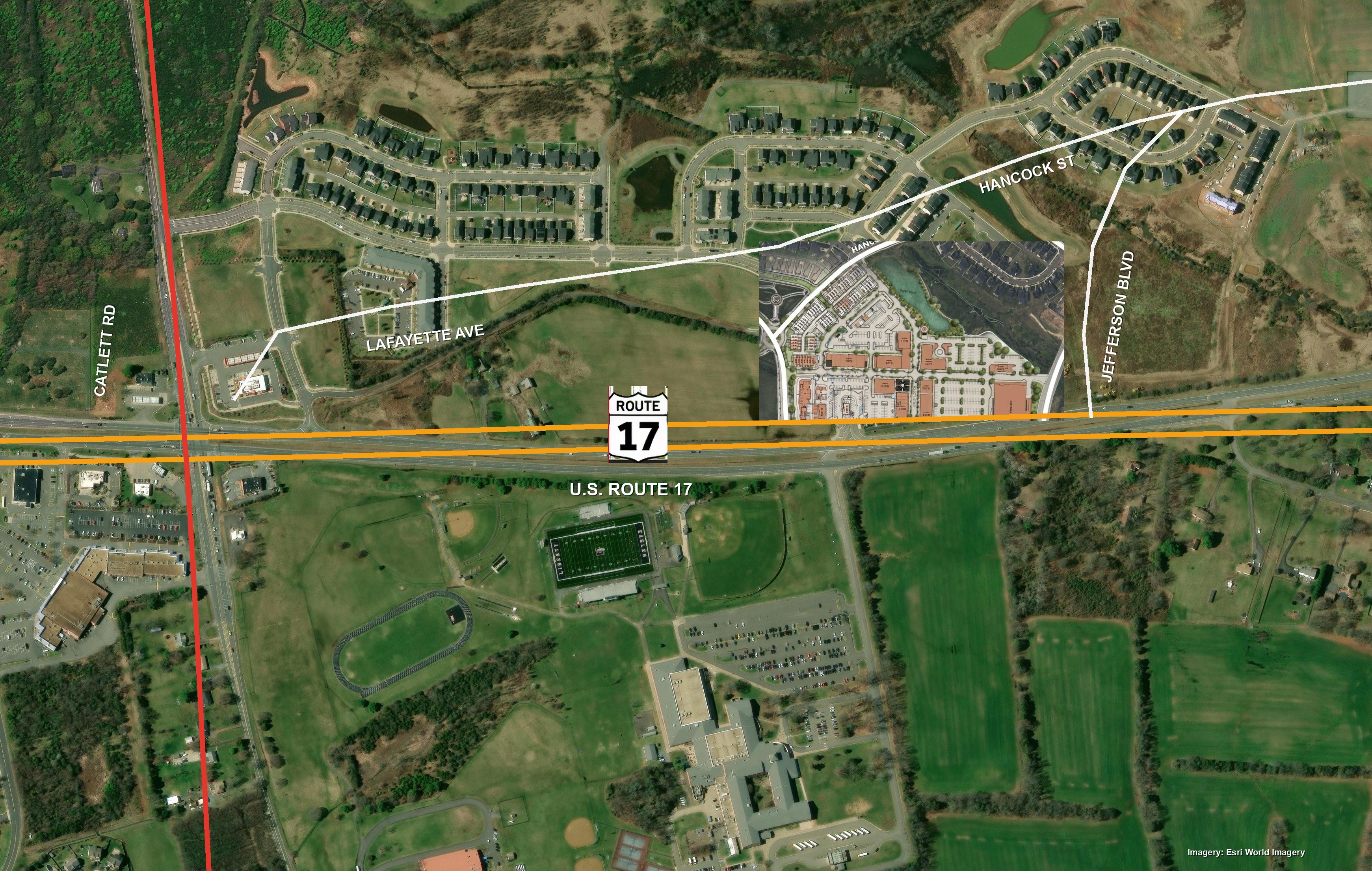 Aerial site location map with Route 17 and surrounding streets